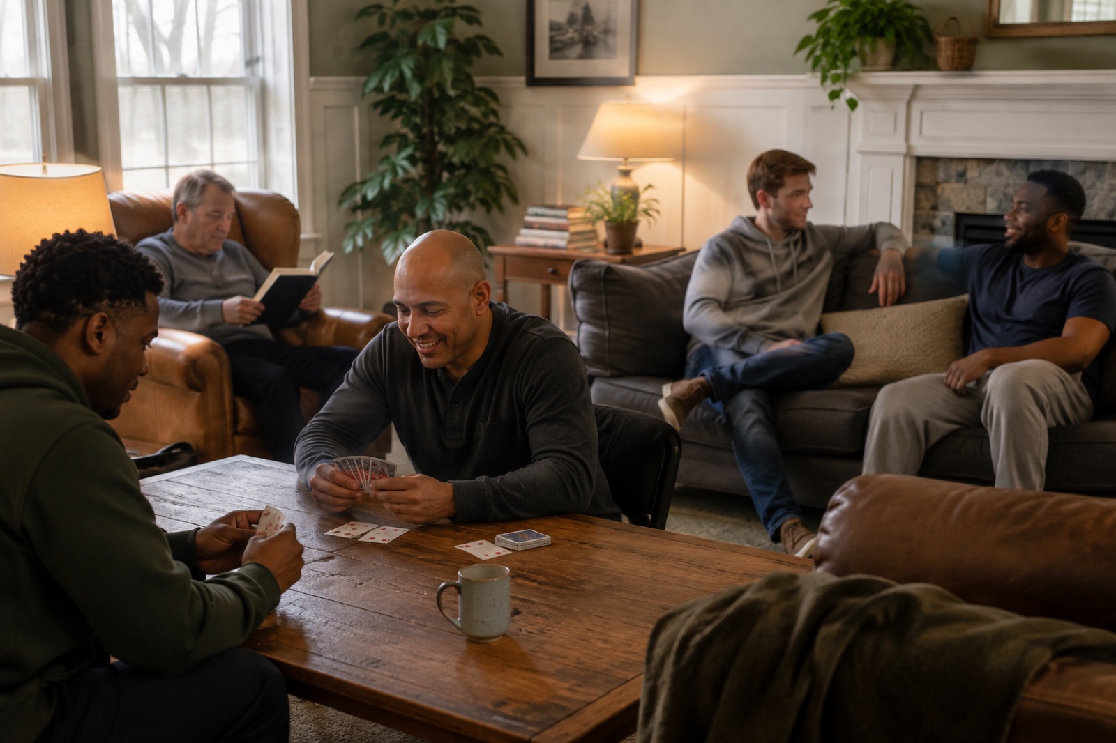 The common room with residents and staff